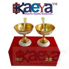 OkaeYa Gold Plated Bowl With Spoon (5 pics Set) With Velvet Box Exclusive Gifts For Diwali, House Warming, Wedding, Anniversary, Return Gifts